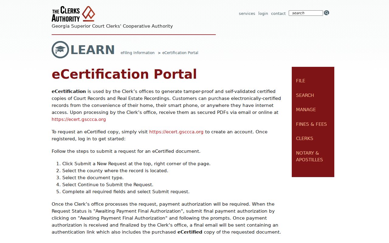 GSCCCA instructions for requesting an electronic certified Haralson court record