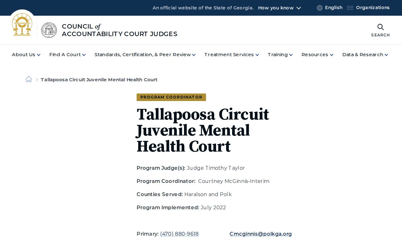 Haralson County criminal court docket source for Tallapoosa Circuit Juvenile Mental Health Court