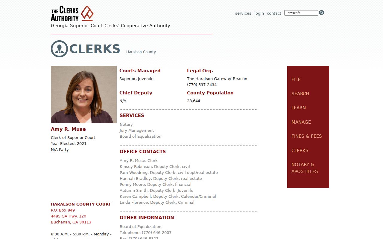 Haralson County court docket Clerk of Superior Court profile