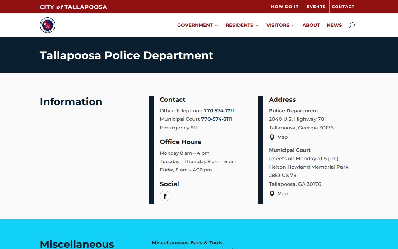 Tallapoosa Police and Municipal Court information for local court records