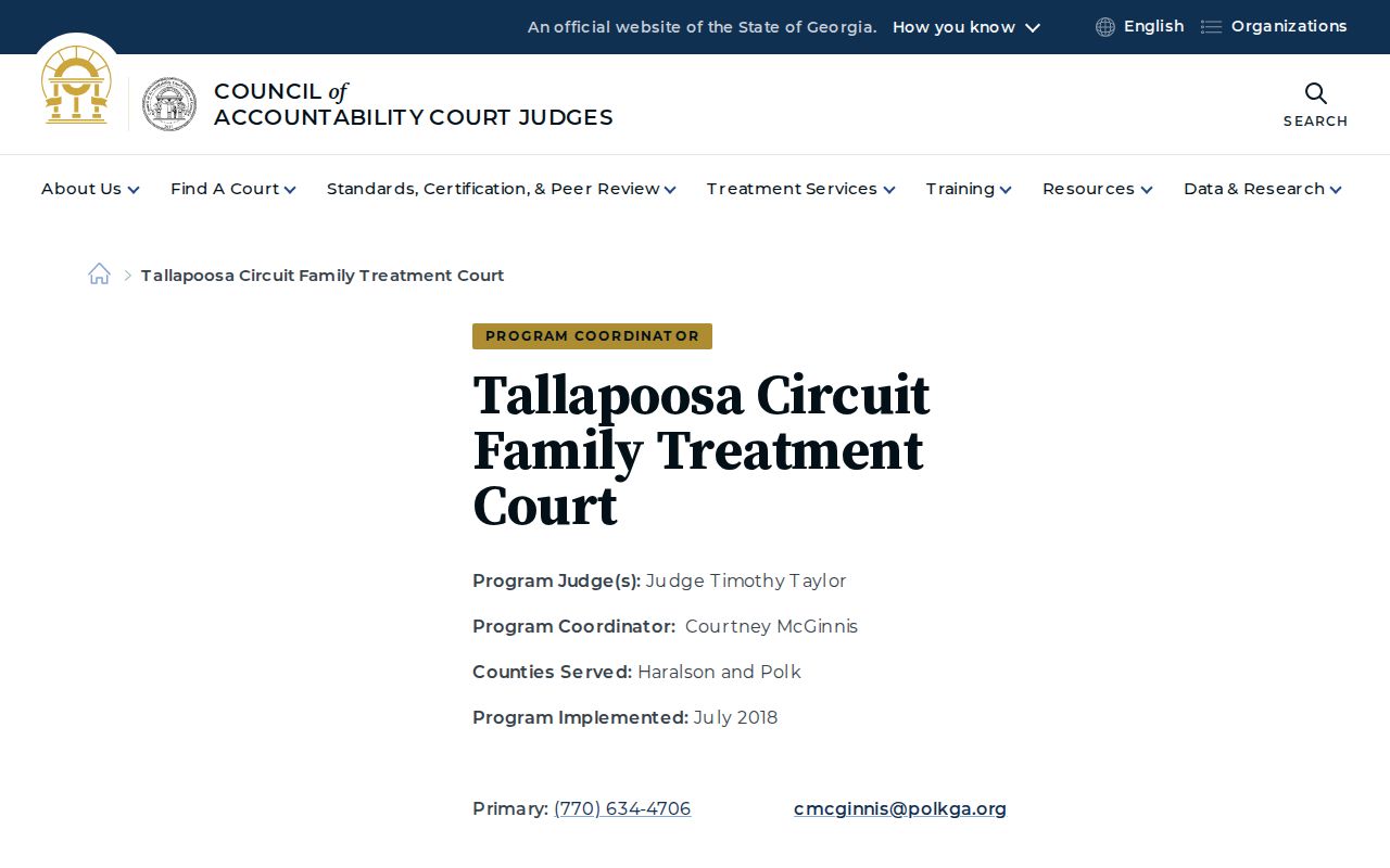 Tallapoosa Circuit Family Treatment Court information for Haralson and Polk