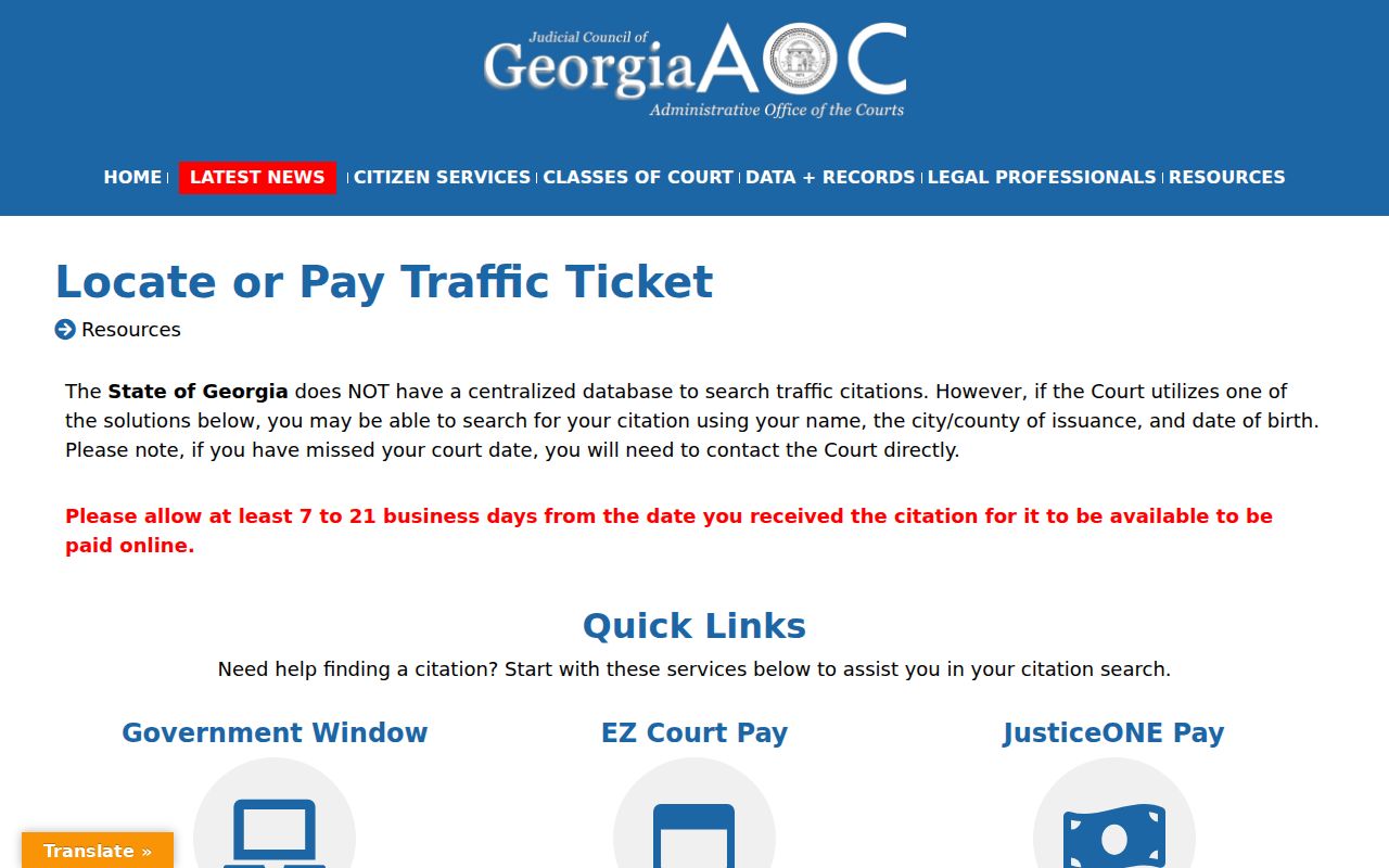 Georgia Courts locator used to identify a Haralson County traffic ticket court