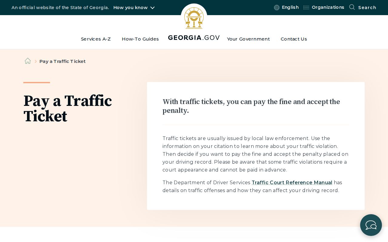 Georgia.gov guidance for paying an eligible Haralson County traffic ticket